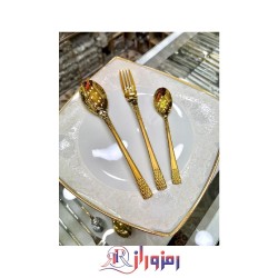 سرویس قاشق و چنگال 6 نفره 45 پارچه یونیک مدل آناناسی طلایی دهنه اروپایی